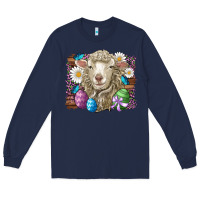 Navy easter sheep eggs butterfly daisys leopard glitter wooden Long Sleeve Tee - Artiststas
