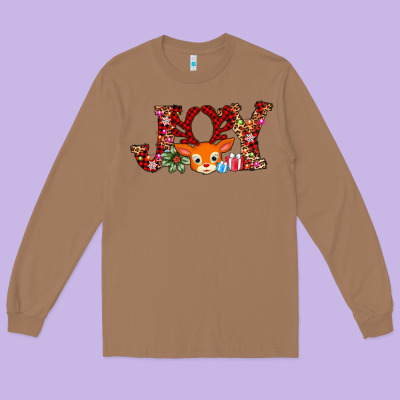 Joy Reindeer Long Sleeve Tee Designed By Adodesignshop
