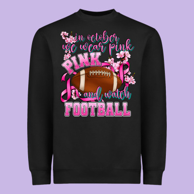 In October We Wear Pink And Watch Football Heavyweight Sweatshirt Designed By Adodesignshop