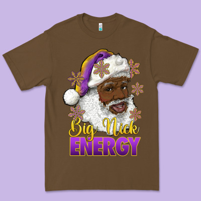 Premium Tee big nick energy purple and gold afro santa