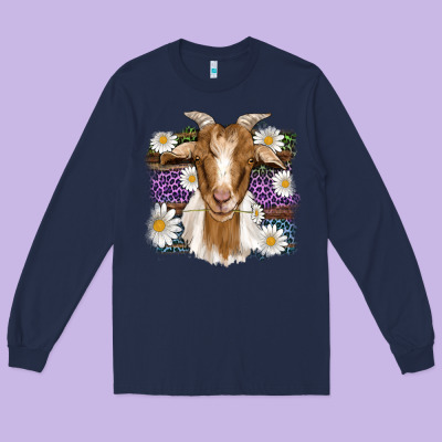 Easter Goat Daisys Leopard Wooden Long Sleeve Tee Designed By Artiststas