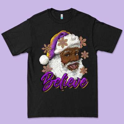 Premium Tee believe purple and gold african american santa
