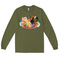 Easter Coop Animals Farm Chicken Chiks Rooster Flowers Butterfly Long Sleeve Tee | Teevron