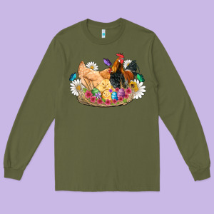 Easter Coop Animals Farm Chicken Chiks Rooster Flowers Butterfly Long Sleeve Tee Designed By Artiststas