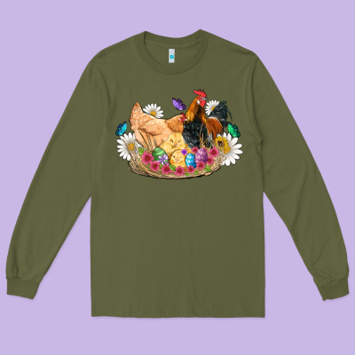Easter Coop Animals Farm Chicken Chiks Rooster Flowers Butterfly Long Sleeve Tee Designed By Artiststas