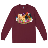 Burgundy easter coop animals farm chicken chiks rooster flowers butterfly Long Sleeve Tee - Artiststas