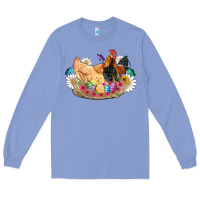 Colony Blue easter coop animals farm chicken chiks rooster flowers butterfly Long Sleeve Tee - Artiststas
