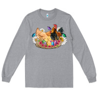 Heather Grey easter coop animals farm chicken chiks rooster flowers butterfly Long Sleeve Tee - Artiststas