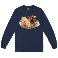 Navy easter coop animals farm chicken chiks rooster flowers butterfly Long Sleeve Tee - Artiststas