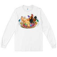 White easter coop animals farm chicken chiks rooster flowers butterfly Long Sleeve Tee - Artiststas