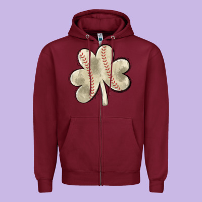Baseball Distressed Shamrock Zipper Hoodie Designed By Maliassmallbusiness