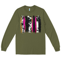 Army Green cow , yellow and pink glitter brushstrokes Long Sleeve Tee - AdoDesignShop