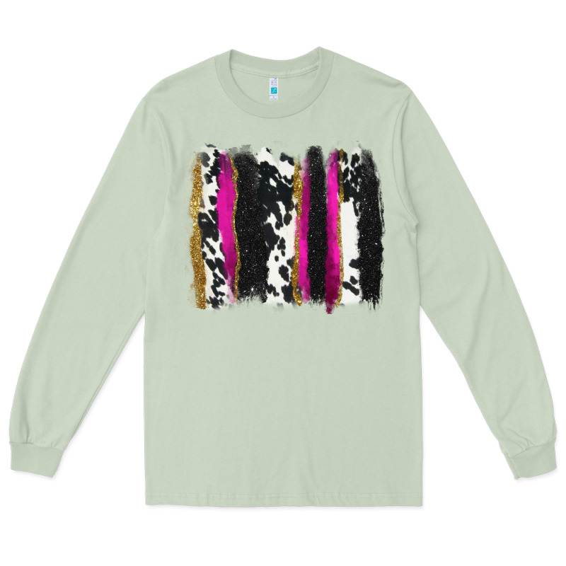 Cow , Yellow And Pink Glitter Brushstrokes Long Sleeve Tee by AdoDesignShop | Teevron