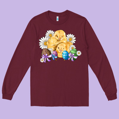 Chicks Eggs Daisy Easter Long Sleeve Tee Designed By Artiststas