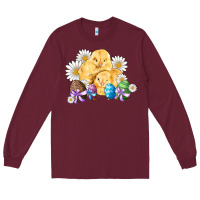 Burgundy chicks eggs daisy easter Long Sleeve Tee - Artiststas
