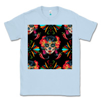 Dusty Blue sugar skull seamless pattern Classic Tee - BundleAndBundleShop