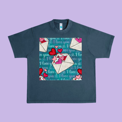 Valentines Day Envelope With Hearts Urban Heavy Tee Designed By Bundleandbundleshop