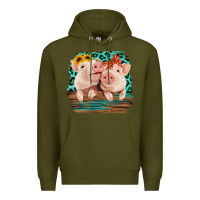 Army Green Cute Couple Pigs Premium Hoodie - Bettercallsaul