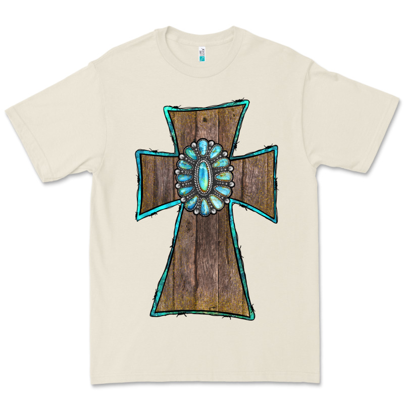 Wood Turquoise Gemstone Cross Premium Tee by RanaPortraitStore | Teevron