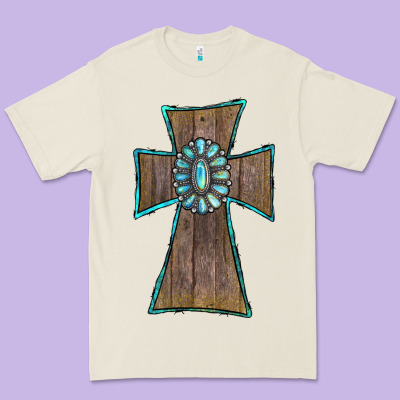 Premium Tee Wood Turquoise Gemstone Cross