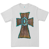 Dove Grey Wood Turquoise Gemstone Cross Premium Tee - RanaPortraitStore