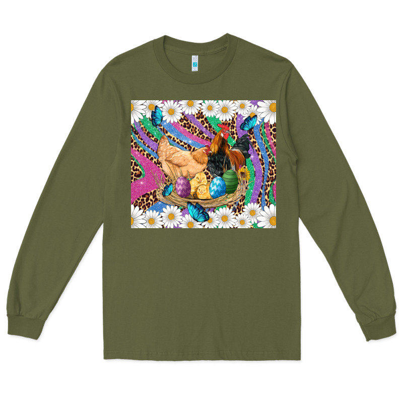 Easter Farm Chicken Chick Rooster Daisys Butterfly Sunflower Eggs Glit Long Sleeve Tee by Artiststas | Teevron