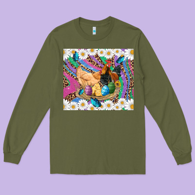 Easter Farm Chicken Chick Rooster Daisys Butterfly Sunflower Eggs Glit Long Sleeve Tee Designed By Artiststas