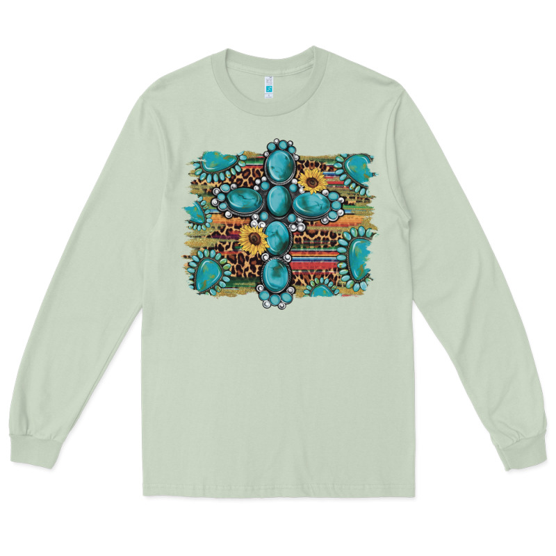 Western Gemstone Cross Sunflowers Serape Leopard Glitter Long Sleeve Tee by Artiststas | Teevron