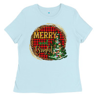Baby Blue merry and bright christmas tree Ladies Tee - AdoDesignShop