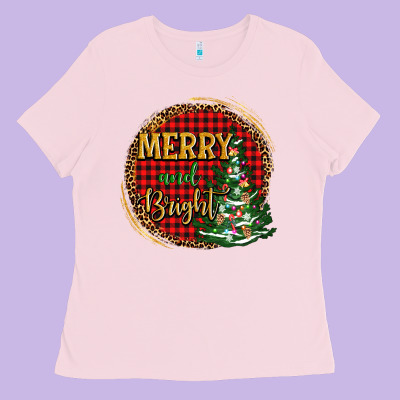 Merry And Bright Christmas Tree Ladies Tee Designed By Adodesignshop