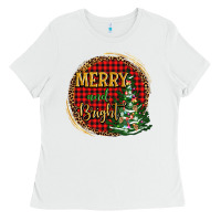 White merry and bright christmas tree Ladies Tee - AdoDesignShop