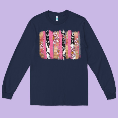 V.d Cow And Lotus Brushstrock Long Sleeve Tee Designed By Adodesignshop