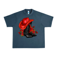 Midnight Navy valentines day cowboy boots red  and roses Urban Heavy Tee - AdoDesignShop