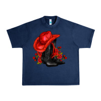 Navy valentines day cowboy boots red  and roses Urban Heavy Tee - AdoDesignShop