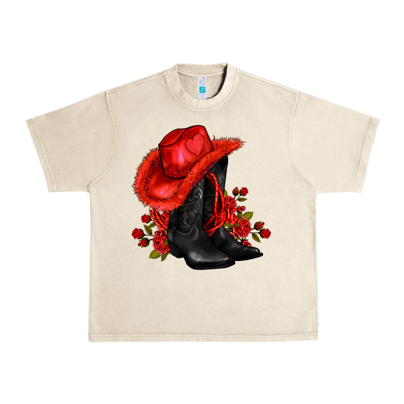 Valentines Day Cowboy Boots Red  And Roses Urban Heavy Tee by AdoDesignShop | Teevron