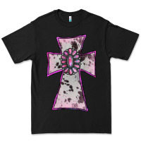 Black Cowhide Pink Gemstone Cross Premium Tee - RanaPortraitStore
