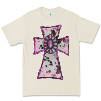 Bone Cowhide Pink Gemstone Cross Premium Tee - RanaPortraitStore