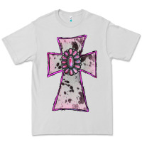Dove Grey Cowhide Pink Gemstone Cross Premium Tee - RanaPortraitStore