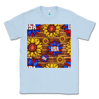 Dusty Blue usa sunflower seamless pattern Classic Tee - BundleAndBundleShop