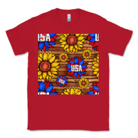 Red usa sunflower seamless pattern Classic Tee - BundleAndBundleShop