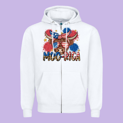 Moo Rica Zipper Hoodie Designed By Maliassmallbusiness