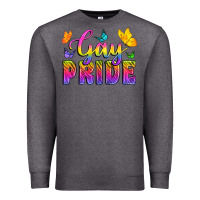 Charcoal Heather Gay Pride With Butterfly Premium Sweatshirt - BundleAndBundleShop