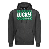 Charcoal Heather lucky vibes Zipper Hoodie - MaliasSmallBusiness