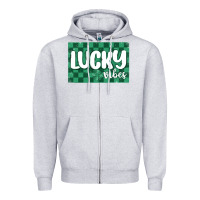 Heather Grey lucky vibes Zipper Hoodie - MaliasSmallBusiness