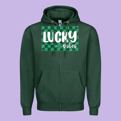 Lucky Vibes Zipper Hoodie Designed By Maliassmallbusiness