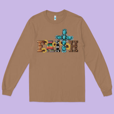 Western Gemstone Cross Faith Long Sleeve Tee Designed By Artiststas