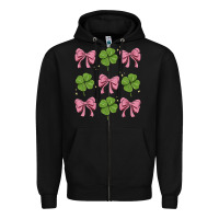 Black coquette bow clover st. patrick's day Zipper Hoodie - MaliasSmallBusiness