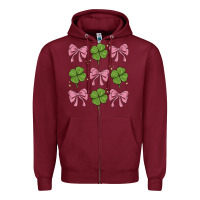Burgundy coquette bow clover st. patrick's day Zipper Hoodie - MaliasSmallBusiness