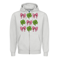 Dove Grey coquette bow clover st. patrick's day Zipper Hoodie - MaliasSmallBusiness