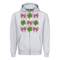 Heather Grey coquette bow clover st. patrick's day Zipper Hoodie - MaliasSmallBusiness